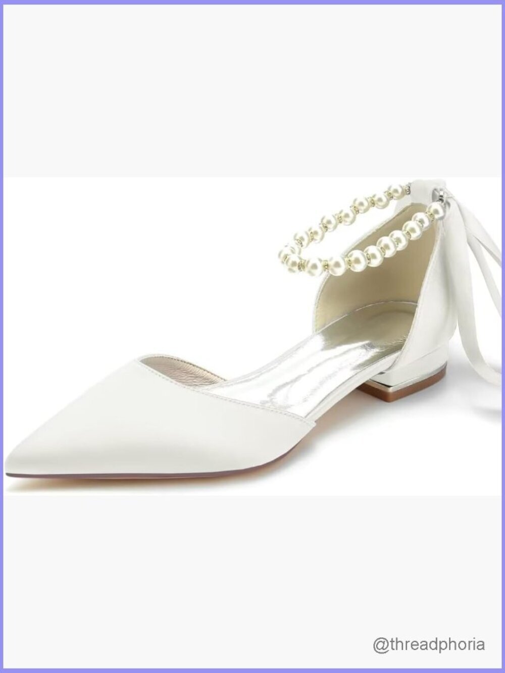 Pointed Toe Pearl Satin Flats Bridal Wedding Shoes Comfort Memory Foam